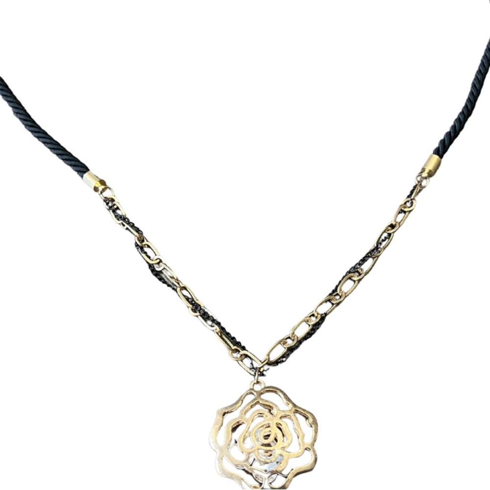 1143 Gold and Black Rose Necklace - Picture 3 of 3